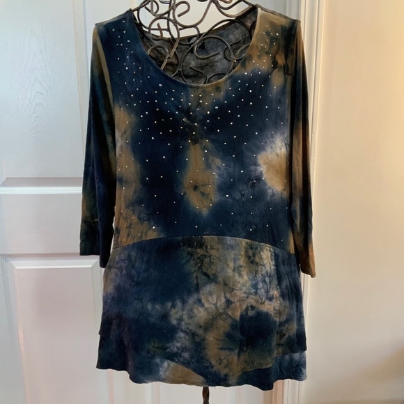 Cal Style Tops - CAL STYLE TIE DYE STUDDED TOP PLUS SIZE 2X